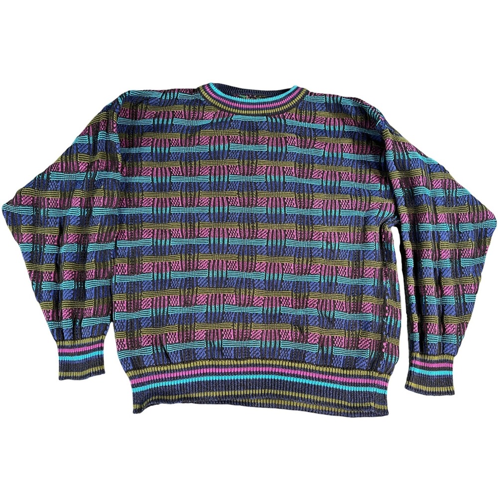 Colours by Alexander Julian Sweater Mens XL Multicolor 3D Textured Basketweave